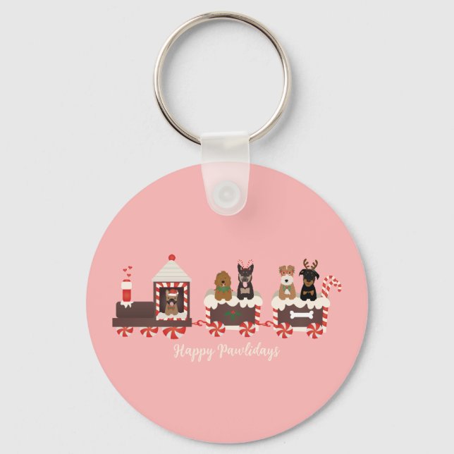 Happy Pawlidays Dog Christmas Holiday Train Keychain (Front)