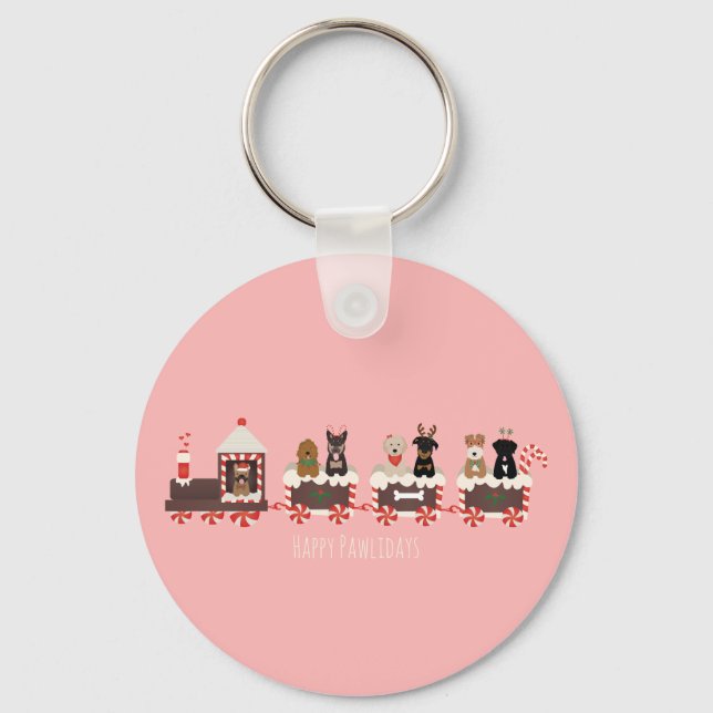 Happy Pawlidays Dog Christmas Holiday Train Keychain (Front)