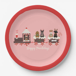 Happy Pawlidays Dog Christmas Holiday Train Paper Plate