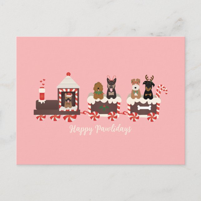 Happy Pawlidays Dog Christmas Holiday Train Postcard (Front)