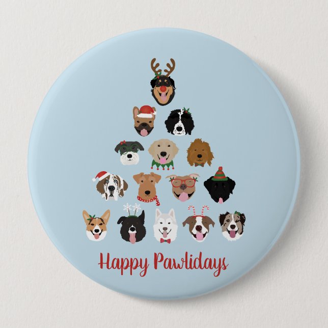 Happy Pawlidays Dog Christmas Tree 4 Inch Round Button (Front)