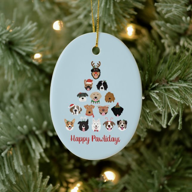 Happy Pawlidays Dog Christmas Tree Ceramic Ornament (Tree)
