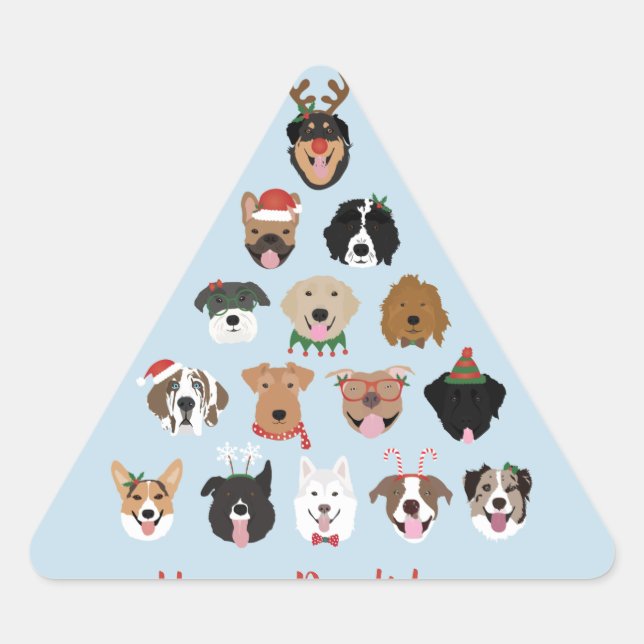 Happy Pawlidays Dog Christmas Tree Holiday Triangle Sticker (Front)