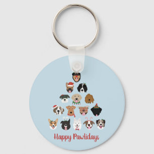 Happy Pawlidays Dog Christmas Tree Keychain