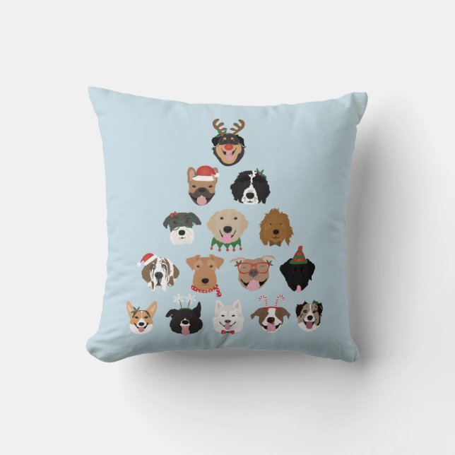 Happy Pawlidays Dog Christmas Tree Throw Pillow (Front)