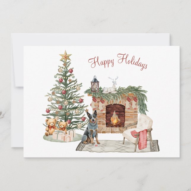 Happy Pawlidays Dog Design- Australian Cattle Dog Holiday Card (Front)