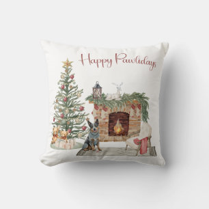 Happy Pawlidays Dog Design- Australian Cattle Dog Throw Pillow