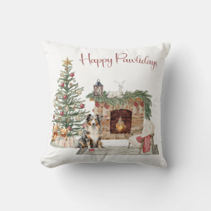 Happy Pawlidays Dog Design- Australian Shepherd Throw Pillow