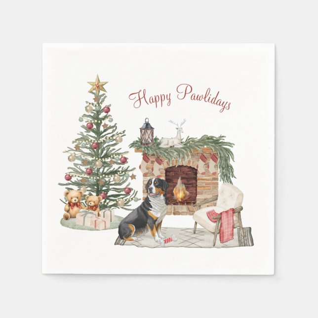 Happy Pawlidays Dog Design- Bernese Mountain Dog Napkin (Front)