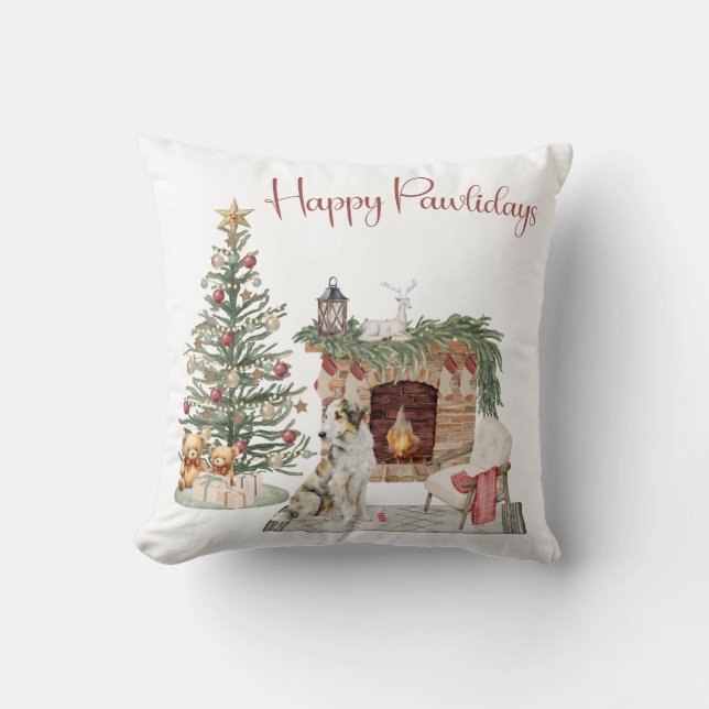 Happy Pawlidays Dog Design- Borzoi Throw Pillow (Front)