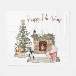 Happy Pawlidays Dog Design- Boston Terrier Fleece Blanket