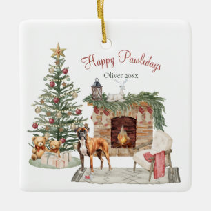 Happy Pawlidays Dog Design- Boxer Ceramic Ornament