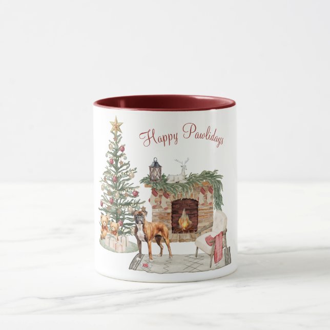 Happy Pawlidays Dog Design- Boxer Mug (Center)