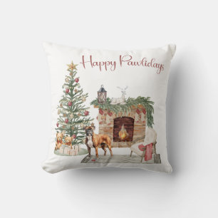 Happy Pawlidays Dog Design- Boxer Throw Pillow