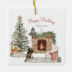 Happy Pawlidays Dog Design- Briard Ceramic Ornament