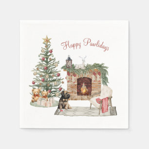 Happy Pawlidays Dog Design- Briard Napkin