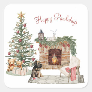 Happy Pawlidays Dog Design- Briard Square Sticker