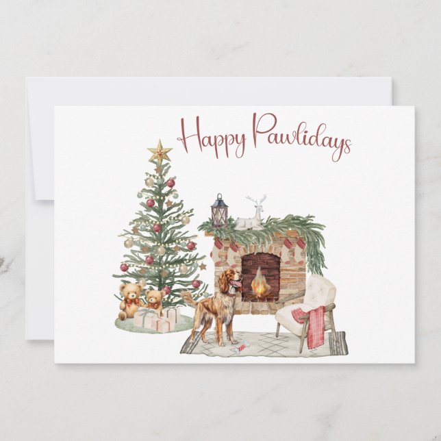 Happy Pawlidays Dog Design- Brittany Spaniel Holiday Card (Front)