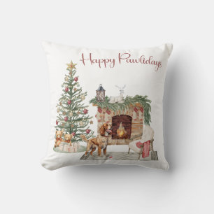 Happy Pawlidays Dog Design- Brittany Spaniel Throw Pillow