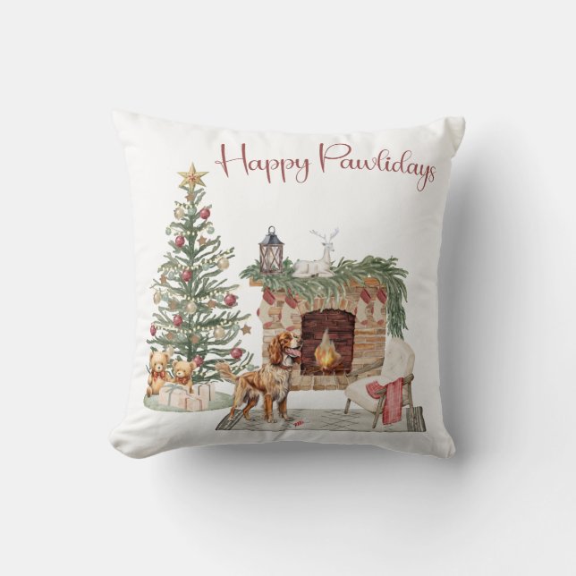 Happy Pawlidays Dog Design- Brittany Spaniel Throw Pillow (Front)