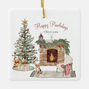 Happy Pawlidays Dog Design- Chihuahua Ceramic Ornament