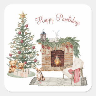 Happy Pawlidays Dog Design- Chihuahua Square Sticker