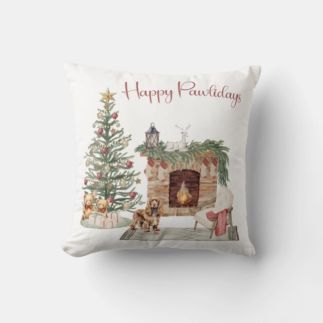 Happy Pawlidays Dog Design- Cocker Spaniel Throw Pillow (Front)