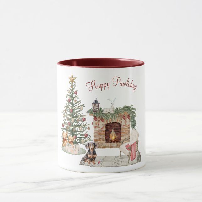 Happy Pawlidays Dog Design- Dachshund Mug (Center)