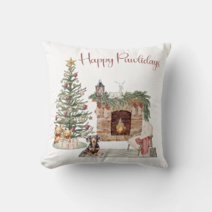 Happy Pawlidays Dog Design- Dachshund Throw Pillow