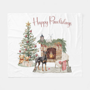 Happy Pawlidays Dog Design- Doberman Pinscher Fleece Blanket