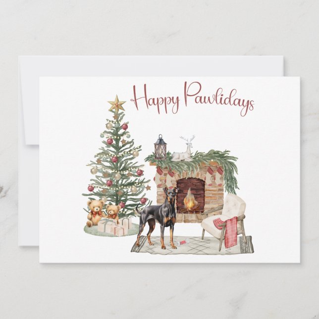 Happy Pawlidays Dog Design- Doberman Pinscher Holiday Card (Front)