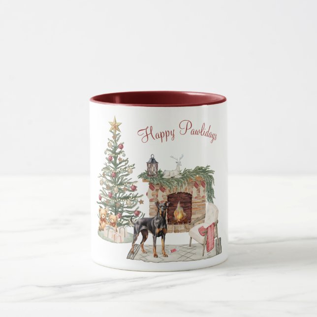 Happy Pawlidays Dog Design- Doberman Pinscher Mug (Center)