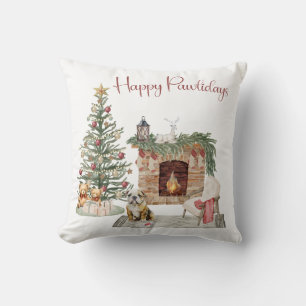 Happy Pawlidays Dog Design- English Bulldog Throw Pillow