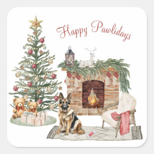 Happy Pawlidays Dog Design- German Shepherd Square Sticker