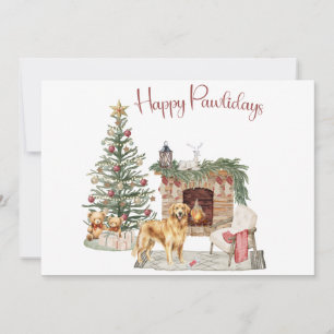 Happy Pawlidays Dog Design- Golden Retriever Holiday Card