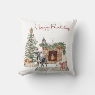 Happy Pawlidays Dog Design- Great Dane Throw Pillow