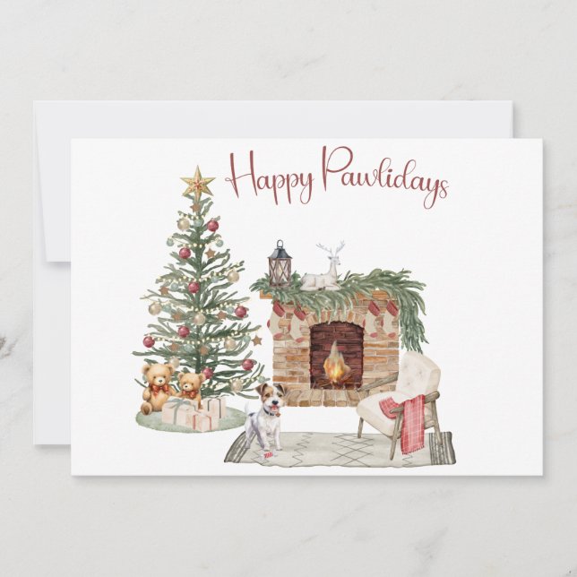 Happy Pawlidays Dog Design- Jack Russell Holiday Card (Front)
