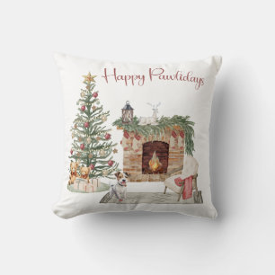 Happy Pawlidays Dog Design- Jack Russell Throw Pillow