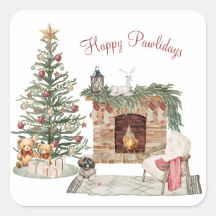 Happy Pawlidays Dog Design- Lhasa Apso Square Sticker
