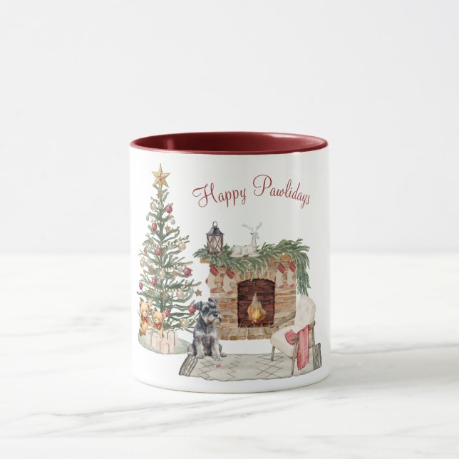 Happy Pawlidays Dog Design- Miniature Schnauzer Mug (Center)