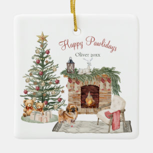 Happy Pawlidays Dog Design- Pekingese Ceramic Ornament