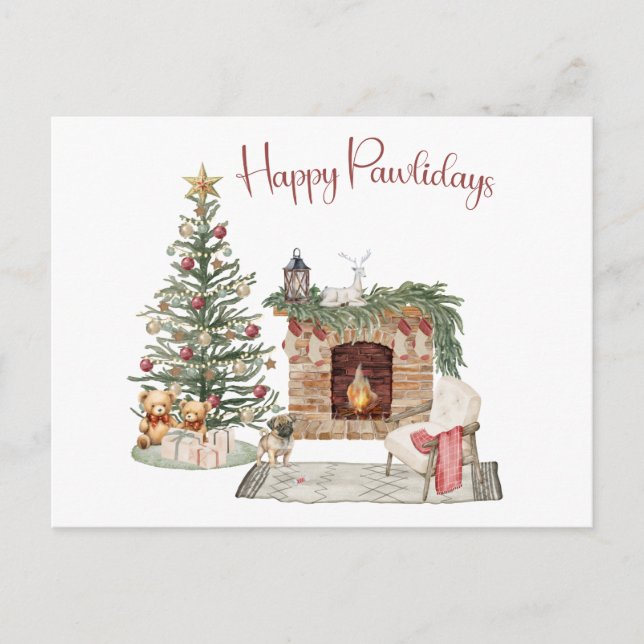 Happy Pawlidays Dog Design- Pug Postcard (Front)