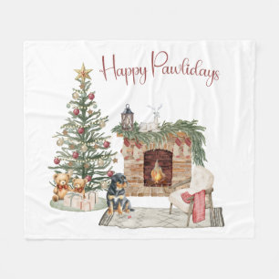 Happy Pawlidays Dog Design- Rottweiler Fleece Blanket