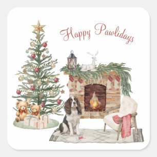 Happy Pawlidays Dog Design- Springer Spaniel Square Sticker