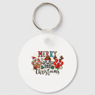Happy Pawlidays Dog Paws Buffalo Plaid Leopard Chr Keychain