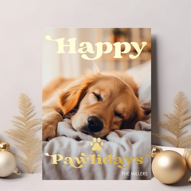 Happy Pawlidays Dog Pet Christmas Modern Retro Foil Holiday Card (Happy Pawlidays Dog Pet Christmas Modern Retro Foil Holiday Card)
