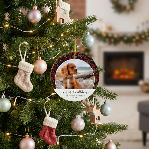 Happy Pawlidays Dog Pet Photo One Line Christmas Ceramic Ornament