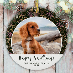 Happy Pawlidays Dog Pet Photo One Line Christmas Ceramic Ornament
