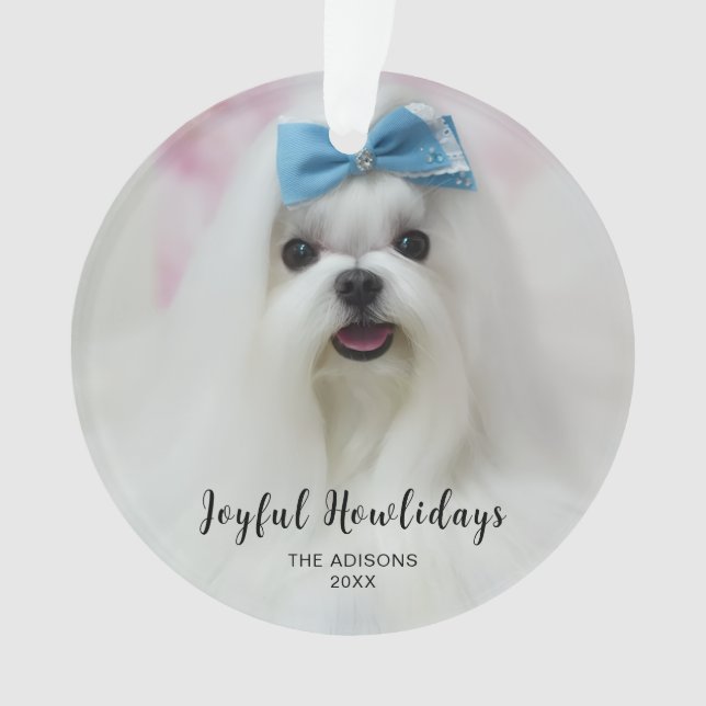Happy Pawlidays Dog Photo Acrylic Ornament Design (Front)