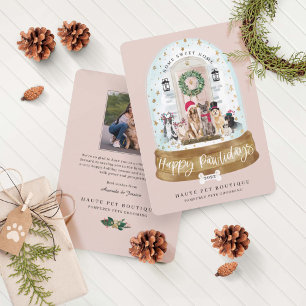 Happy Pawlidays Dogs Pet Care Business Pink Door Holiday Card